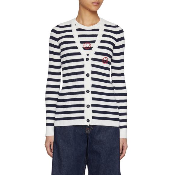NWT Joshua Sanders Ribbed Smiley Striped Cardigan Sweater Navy White – Size S - Picture 1 of 7